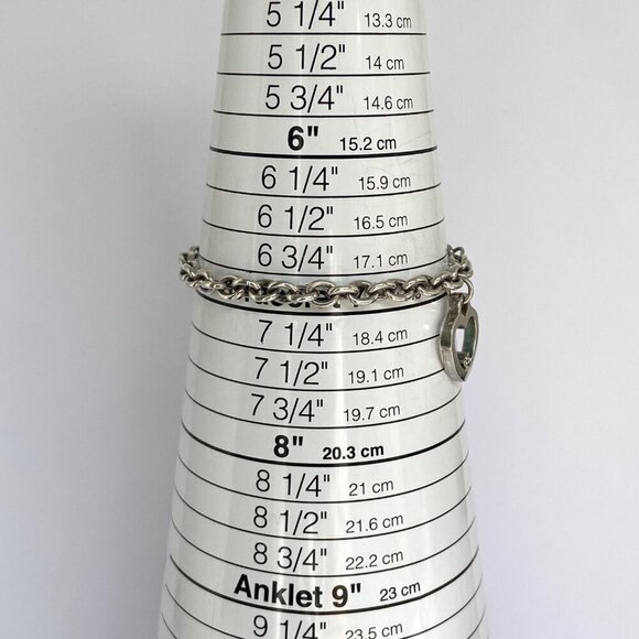 Solid Sterling Silver 925 UD Diamond Chip Heart Charm Cable Chain Bracelet 7.25" - Picture 9 of 16